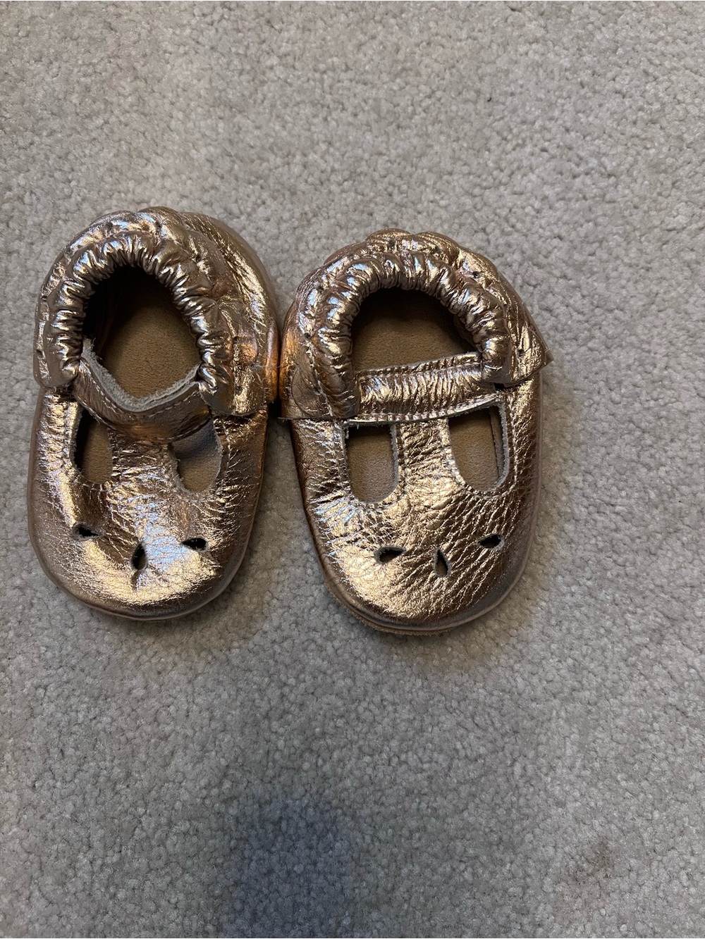 H&M Metallic Rose Gold Baby T-Strap Leather Shoes